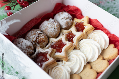 christmas gift box with cookies 