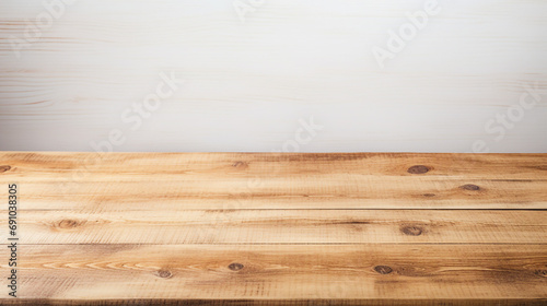 Modern Minimalist Interior Design: Light Wooden Tabletop on White Background - Clean and Empty Space with Top View, Ideal for Mockups and Copy Space.