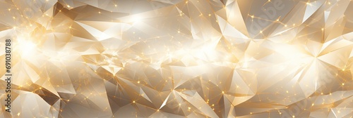 Abstract geometric luminous sparkling wallpaper background texture with gold, black and white touches. Great as luxury product advertisement banner or celebration postcard.