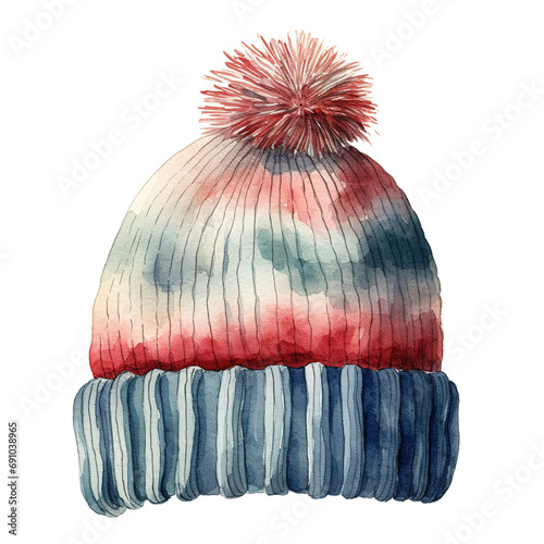 Winter Beanie For Christmas Event. Watercolor Style. AI Generated