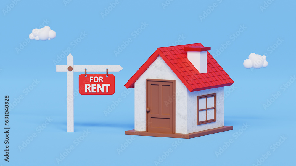 House for rent. Home for rent, real estate concept. Business contract, rent, buy, mortgage, loan, or home insurance. 3d illustration House for rent. Home for rent, real estate concept. Business contract, rent, buy, mortgage, loan, or home insurance. 3d illustration