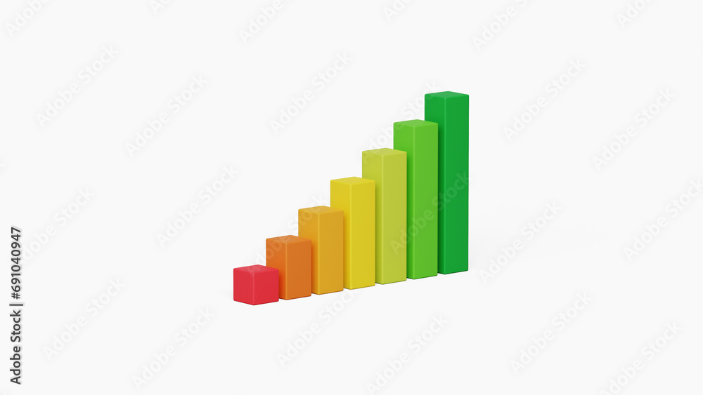 Business success strategy, financial growth, digital marketing, data analysis and progress concept. Colorful 3D growth bar graph. 3d illustration Business success strategy, financial growth, digital marketing, data analysis and progress concept. Colorful 3D growth bar graph. 3d illustration