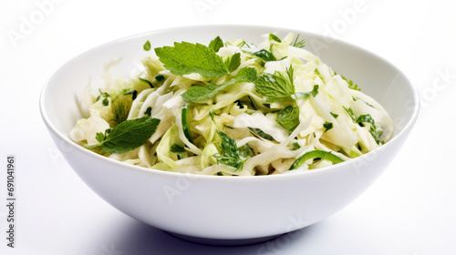 cabbage salad in a white bowl