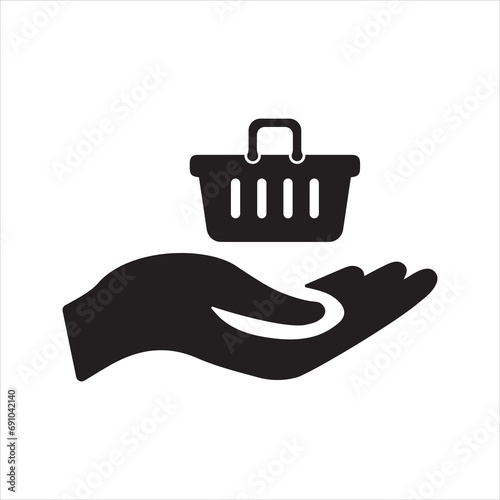 Shopping basket in hand. Food inflation icon