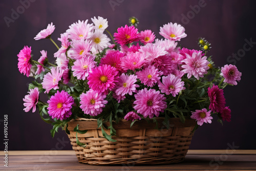 Wicker basket with asters flowers