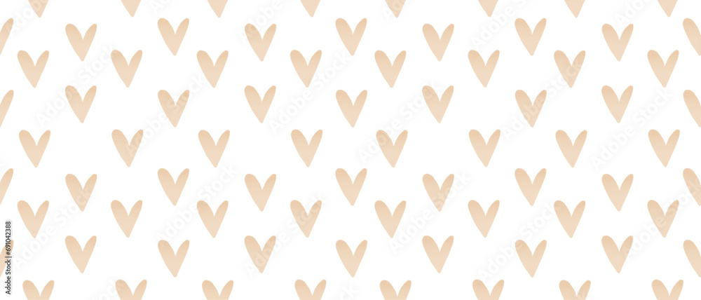 Simple Irregular Seamless Vector Pattern with Hand Drawn Hearts. Gradient Beige Hearts on a White Backgrund. Abstract Romantic Backdrop. Valentine's Day Holiday Endless Print with Tiny Hearts. RGB.
