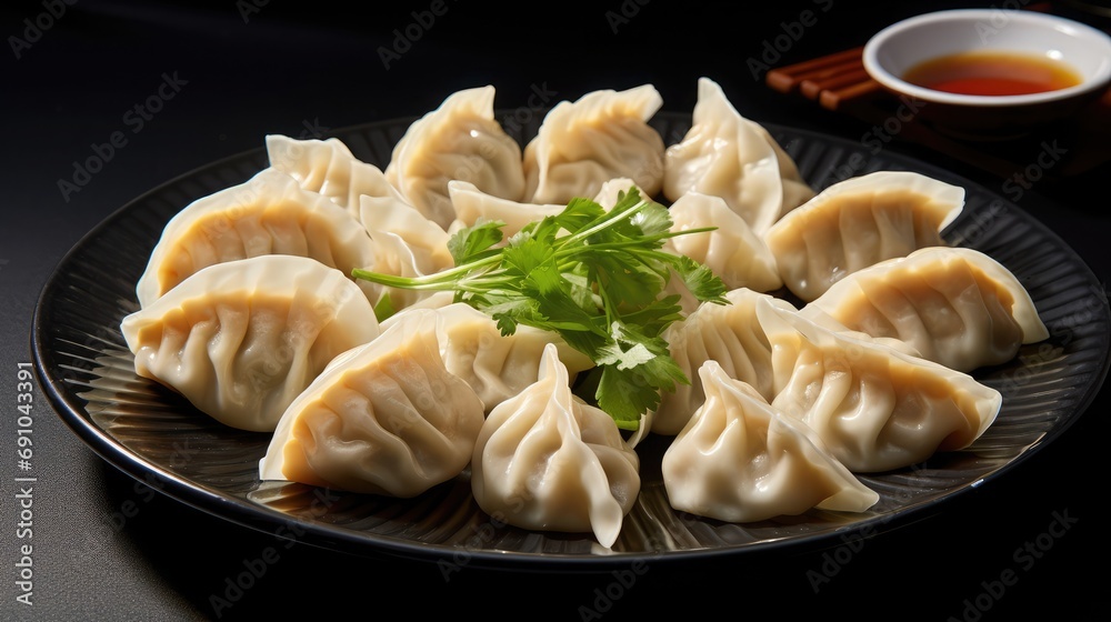 A plate of dumplings with good color, fragrance and taste, rich and varied fillings and delicious taste, track photography, origami style, 32K, high resolution