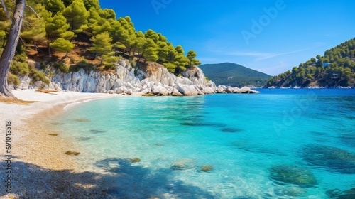 Tranquil Tropical Island with Turquoise Water and Sandy Shore generated by AI tool © Aqsa