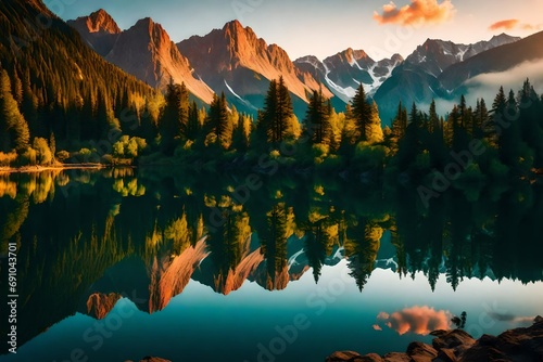 Summer scenery of mountain lake Lacul Rosu (Red Lake or Killer Lake) photo
