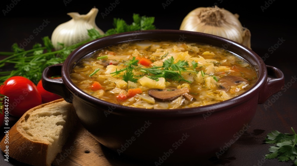 Russian cabbage soup. Generative AI Russian cabbage soup. Generative AI