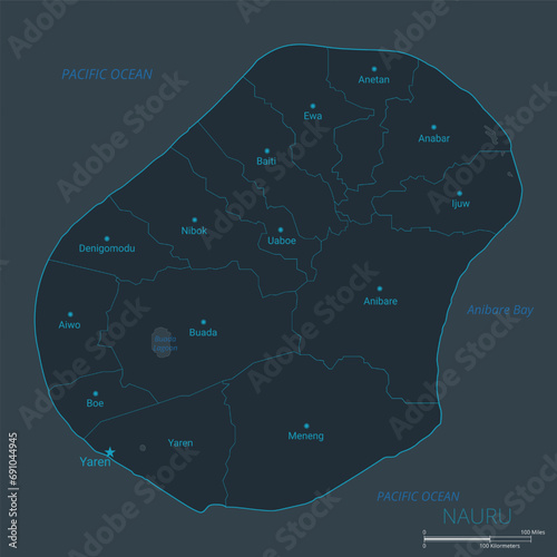 Nauru map. High detailed map of Nauru with countries, borders, cities, water objects. Vector illustration EPS10