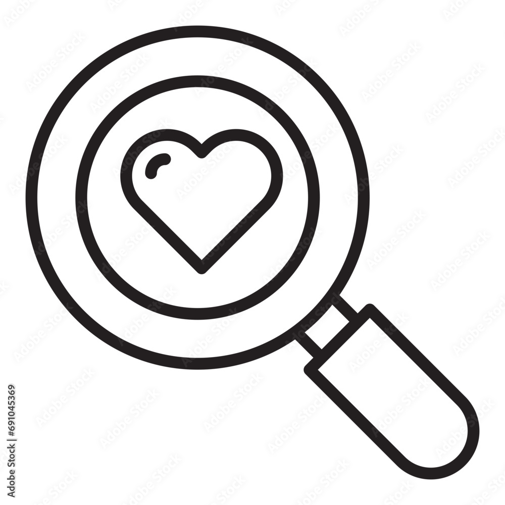 Magnifying glass with heart line icon. Magnifying glass with heart line icon.