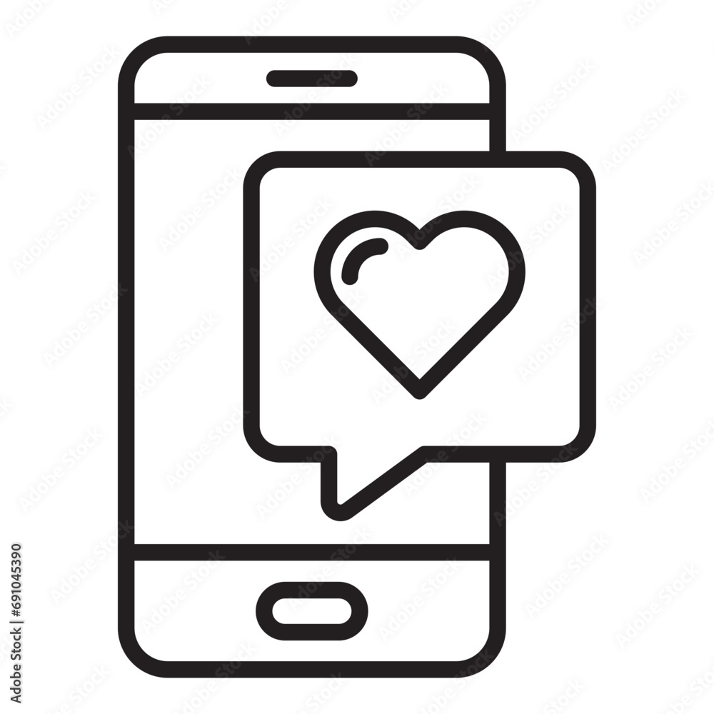 Love chat message in mobile phone screen line icon. Love chat message in mobile phone screen line icon.