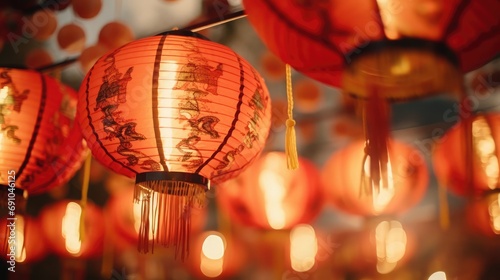 Closeup of a chinese lantern, bustling festival, urban setting, kodak photography 8k
