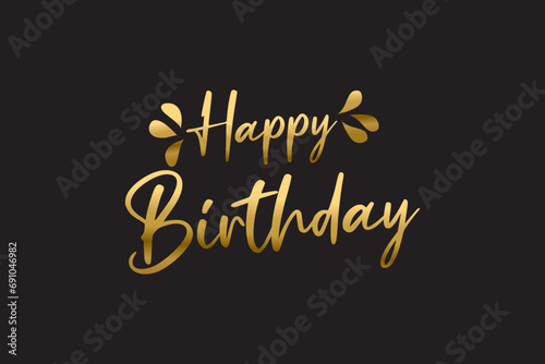 Happy Birthday sign. Hand drawn modern calligraphy lettering with golden stars. For holiday design, postcard, party invitation, banner, poster, T-shirt print design. Isolated vector illustration