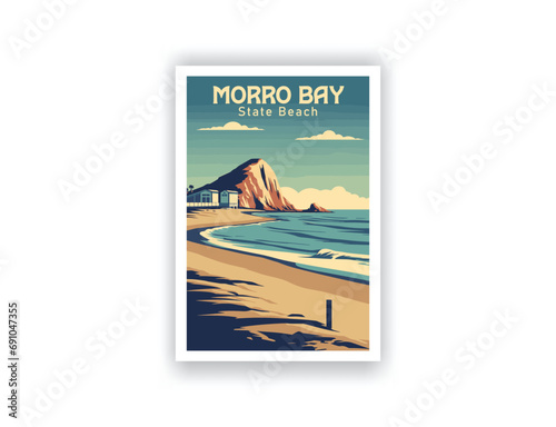 Morro Bay State Beach. Vintage Travel Posters. Vector illustration, art. Famous Tourist Destinations Posters Art Prints Wall Art and Print Set Abstract Travel for Hikers Campers Living Room Decor
