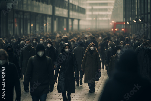 anonymous crowd of people walking on a city street
