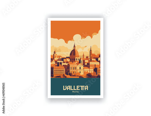 Valletta, Malta.Vintage Travel Posters. Vector illustration, art. Famous Tourist Destinations Posters Art Prints Wall Art and Print Set Abstract Travel for Hikers Campers Living Room Decor