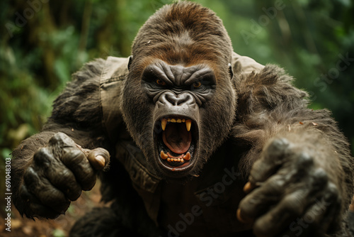 Gorilla Portrait in the Jungle, Black Gorilla in the Forest photo