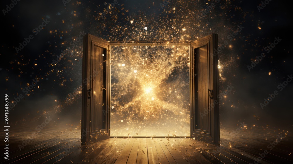 Interconnected internet particle particle world, through a door ...