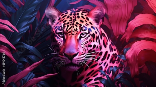 Pink leopard in the jungle.