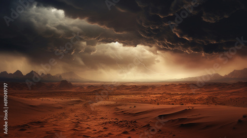 砂漠の風景の背景の上の嵐の空GenerativeAI photo