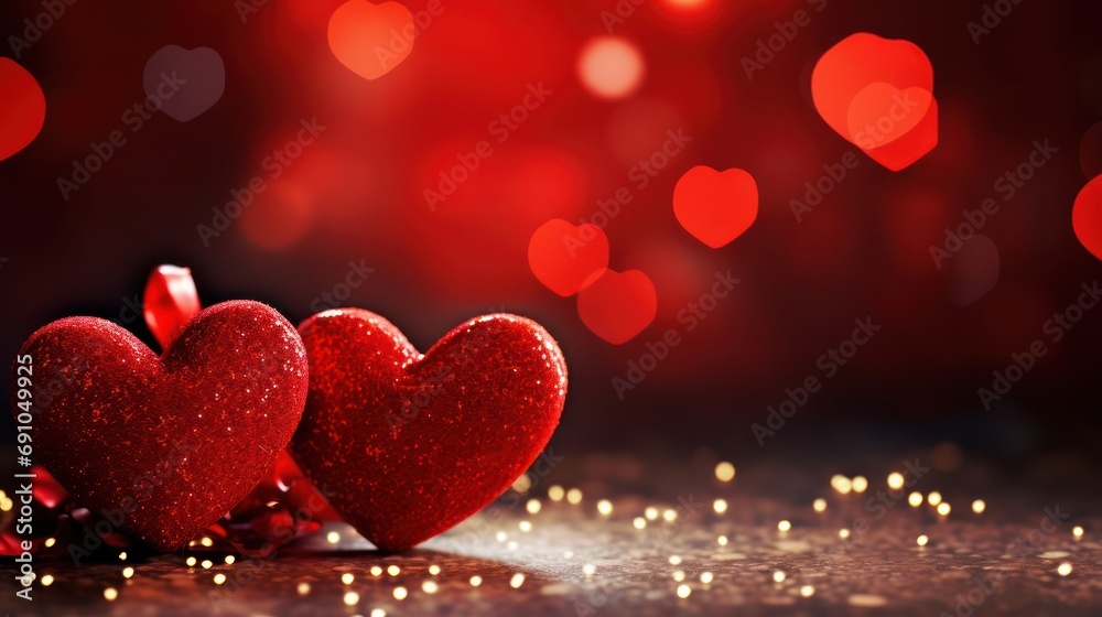 Romantic Background with Bright Red Hearts, Romantic Background with Bright Red Hearts,
