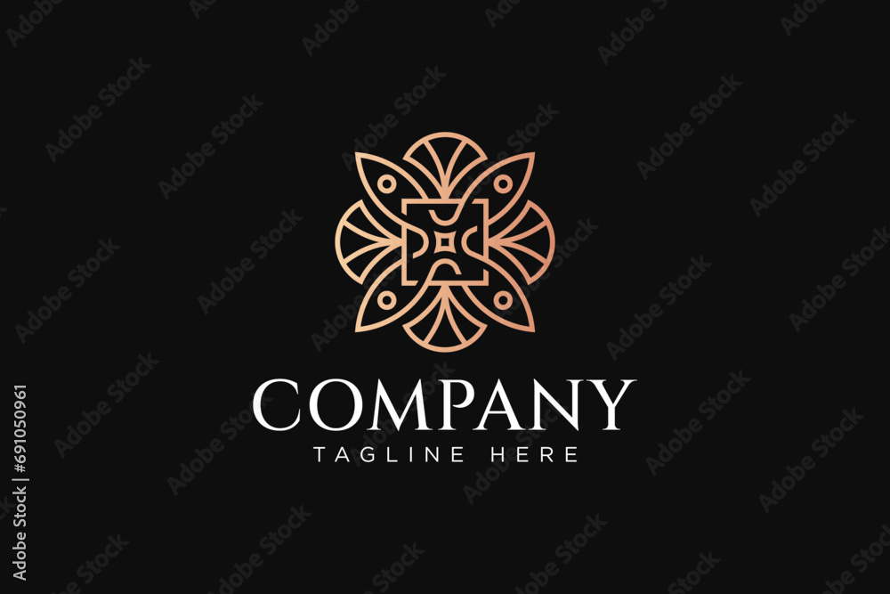 flower beauty ornament symbol logo with abstract concept for fashion boutique and jewelery - obrazy, fototapety, plakaty 