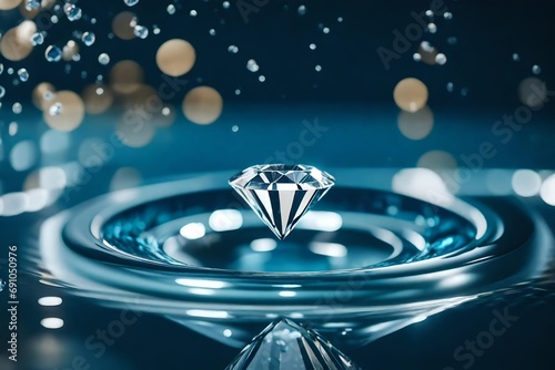 A diamond ring submerged in crystal-clear water, casting radiant ripple