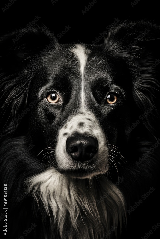 High resolution HD photo portrait of border collie, black background, detailed, generative AI	