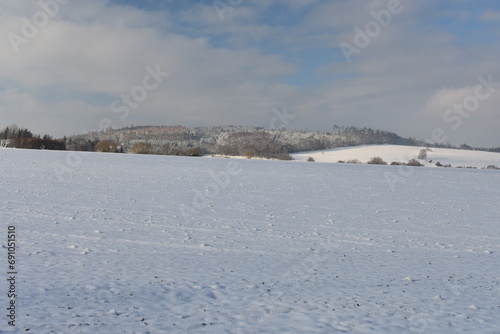 fields and forest in winter germany hessia