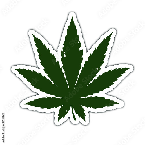 Cannabis marijuana leaf sticker blank illustration realism isolate.