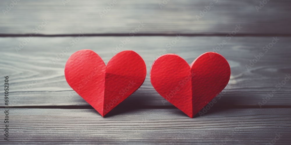 Two red paper hearts kissing on gray textured wood background, award winning studio photography, professional color grading, soft shadows, Two red paper hearts kissing on gray textured wood background, award winning studio photography, professional color grading, soft shadows,