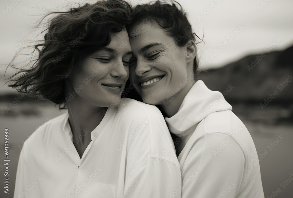 Happy women portrait hugging smile women adult people female love together Happy women portrait hugging smile women adult people female love together