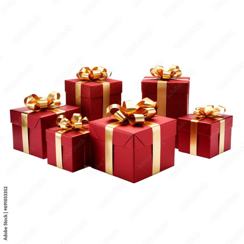 Obraz premium Red gift boxs with gold ribbon and a bow, luxury boxs