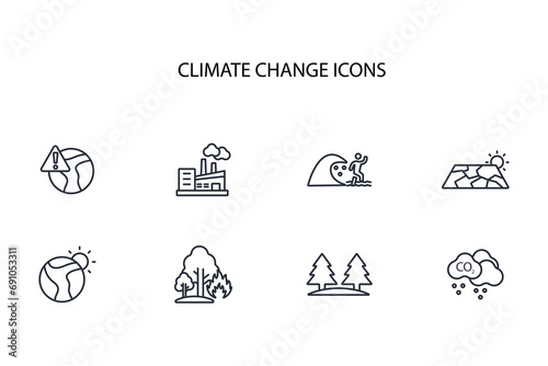 Climate change icon set.vector.Editable stroke.linear style sign for use web design,logo.Symbol illustration.