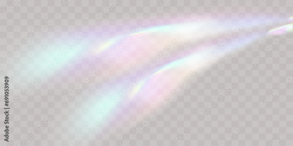 A set of colourful vector lens, crystal rainbow  light  and  flare transparent effects.Overlay for backgrounds.Triangular prism  - obrazy, fototapety, plakaty 