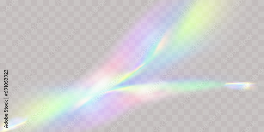 A set of colourful vector lens, crystal rainbow  light  and  flare transparent effects.Overlay for backgrounds.Triangular prism  - obrazy, fototapety, plakaty 