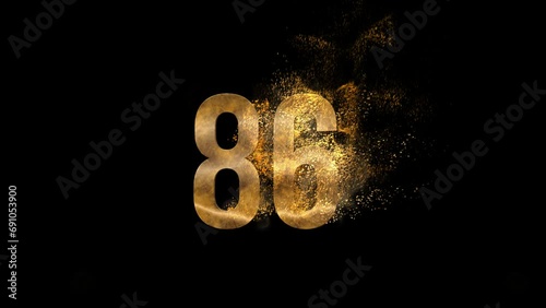 Golden number 86 from particles, numbering, eighty six, golden numbers, alpha channel photo