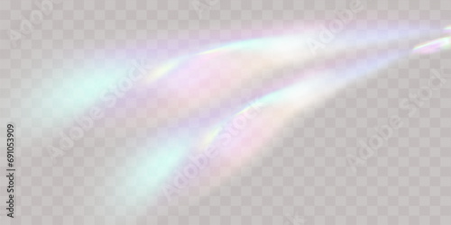 A set of colourful vector lens, crystal rainbow  light  and  flare transparent effects.Overlay for backgrounds.Triangular prism  photo