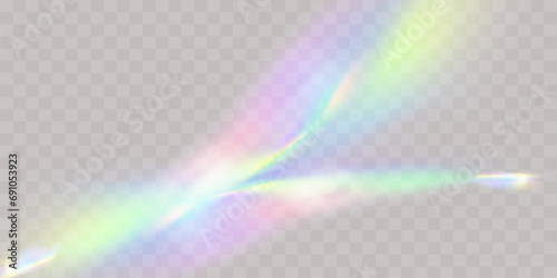 A set of colourful vector lens, crystal rainbow  light  and  flare transparent effects.Overlay for backgrounds.Triangular prism  photo