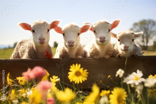 Farm Animals in Spring: Lambs, calves, or chicks on farms