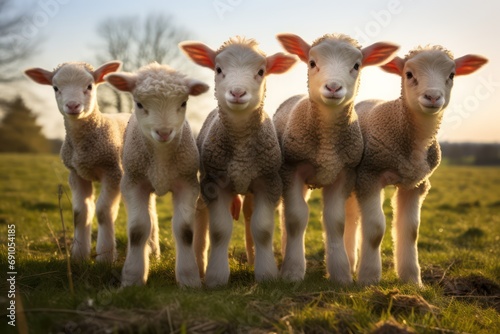 Farm Animals in Spring: Lambs, calves, or chicks on farms