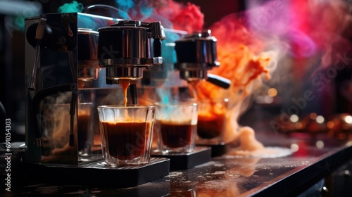 Espresso machine brewing coffee. Generative Ai.