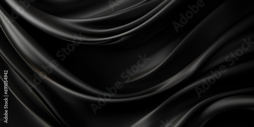Abstract background metallic black silky fabric, realistic swirling textile illustration, 