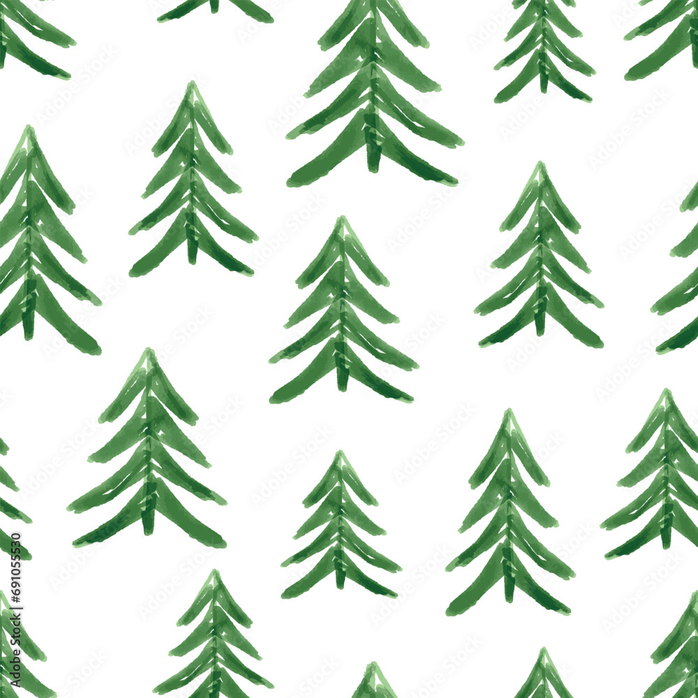 Seamless pattern of watercolor hand drawings abstract christmas trees