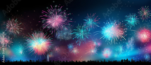 A mesmerizing and vibrant display of fireworks illuminating the night sky for a celebratory event.
