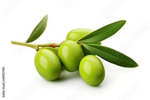 Green olives with leaves isolated