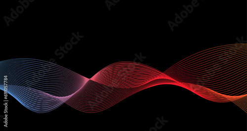 Blue orange gradient wavy lines isolated on black background. Abstract guilloche pattern. Vector design for business project, certificate, diploma, official document, catalog 