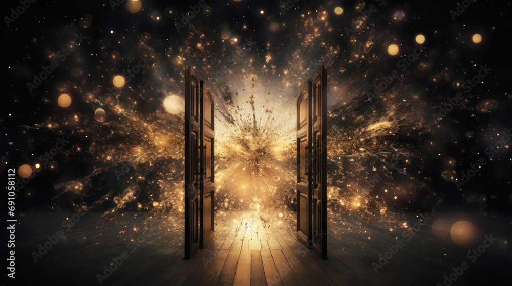 Interconnected internet particle particle world, through a door ...